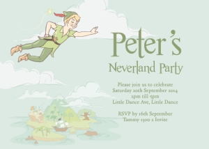 Peter Pan themed kids party invitation design